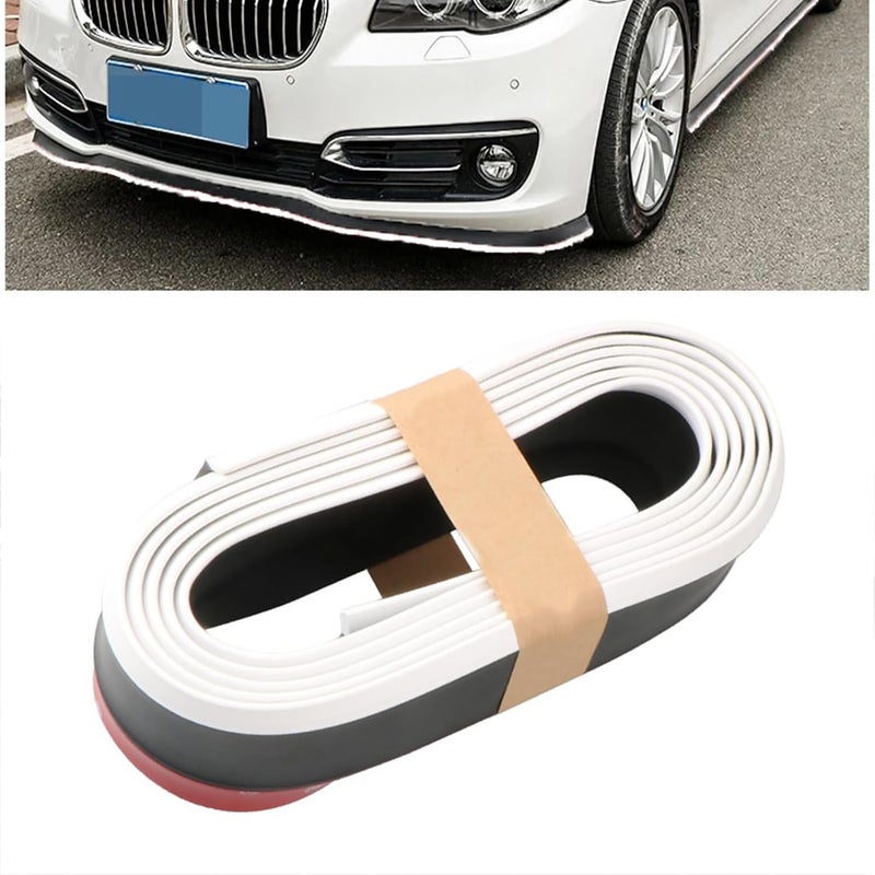 EOHMAK Car Front Bumper Protector Self-Adhesive Auto Splitter Body Spoiler Skirt Rubber Bumper Lip Trim Spoiler 2.5M/8.2ft(Pure Black and White Edge) - Image 1